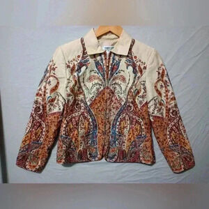 Coldwater Creek LIGHTWEIGHT JACKET wheat BROWN floral XS coat LEAF Boho Retro